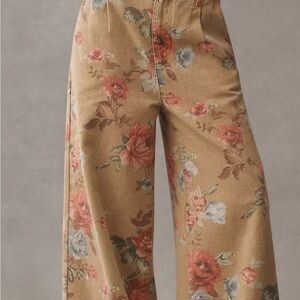 Floral Wide-Leg Pants in Camel